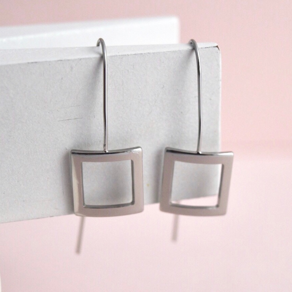 Silver Square Geometric Earrings